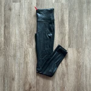 SPANX Black Faux Leather Leggings Size Small